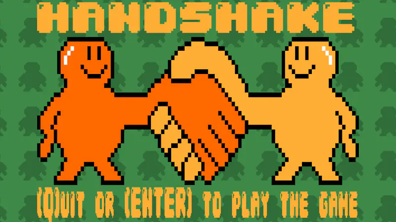 FOSS-Shake title screen with two pixel-art characters shaking hands