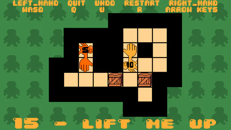 Level 15 with two hands on separate paths and two crates below them