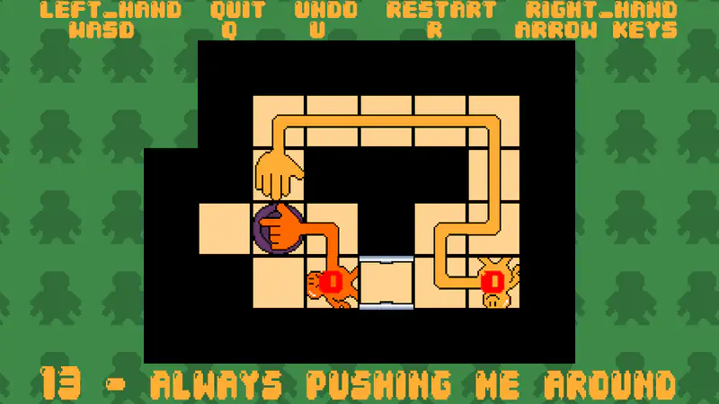 Level 13 with the yellow arm routed around the board and both reach counters at zero