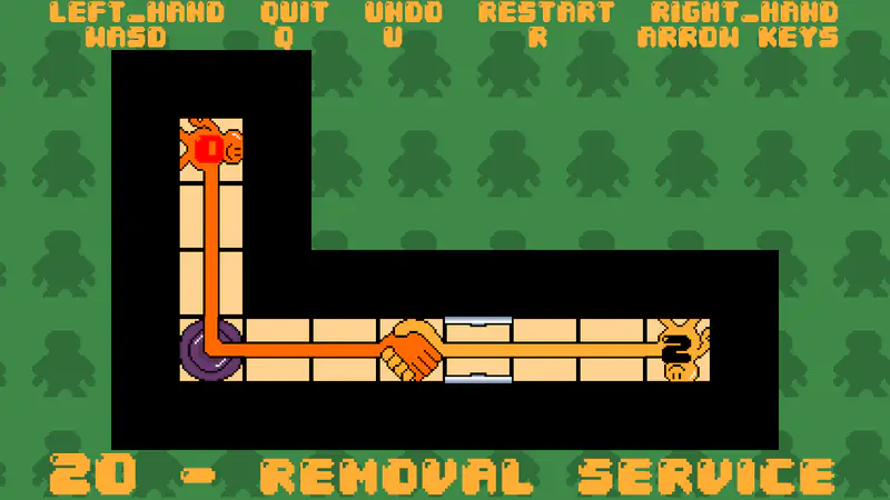 Level 20 with the orange and yellow hands meeting across the bottom corridor