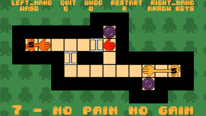 Level 7 showing a red detached hand near a door and two purple switches