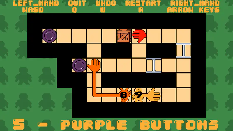 Level 5 with purple pressure switches, doors, a crate and three visible hands